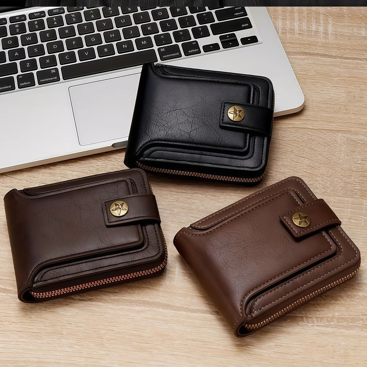 Personalized PU Men's Wallet with Zip, Compact Card Holder and Coin Pocket Image