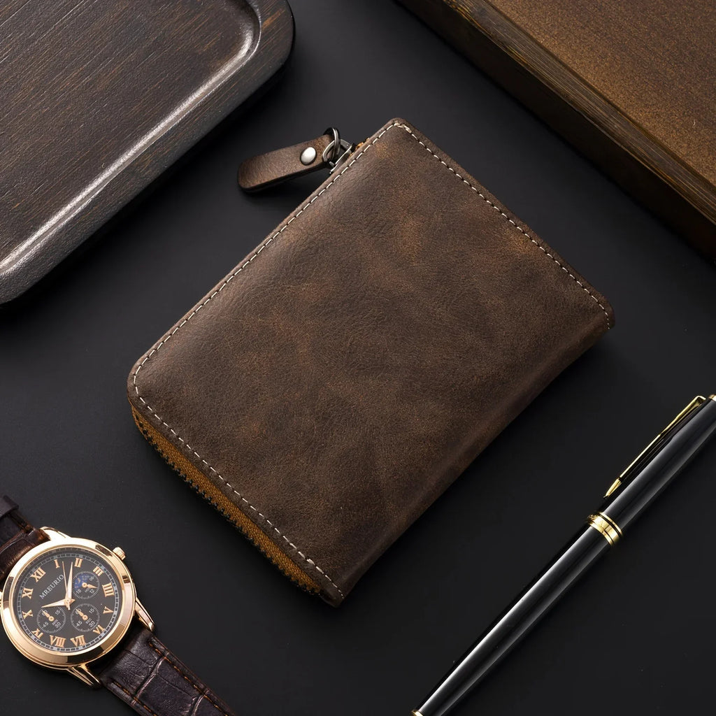 Customizable Men's PU Leather RFID Wallet with Zip and Multiple Compartments