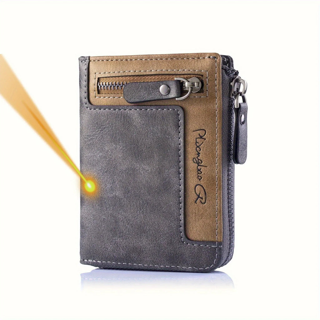 Customizable Men's PU Leather RFID Wallet with Zip and Multiple Compartments