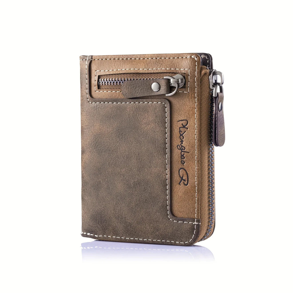 Customizable Men's PU Leather RFID Wallet with Zip and Multiple Compartments