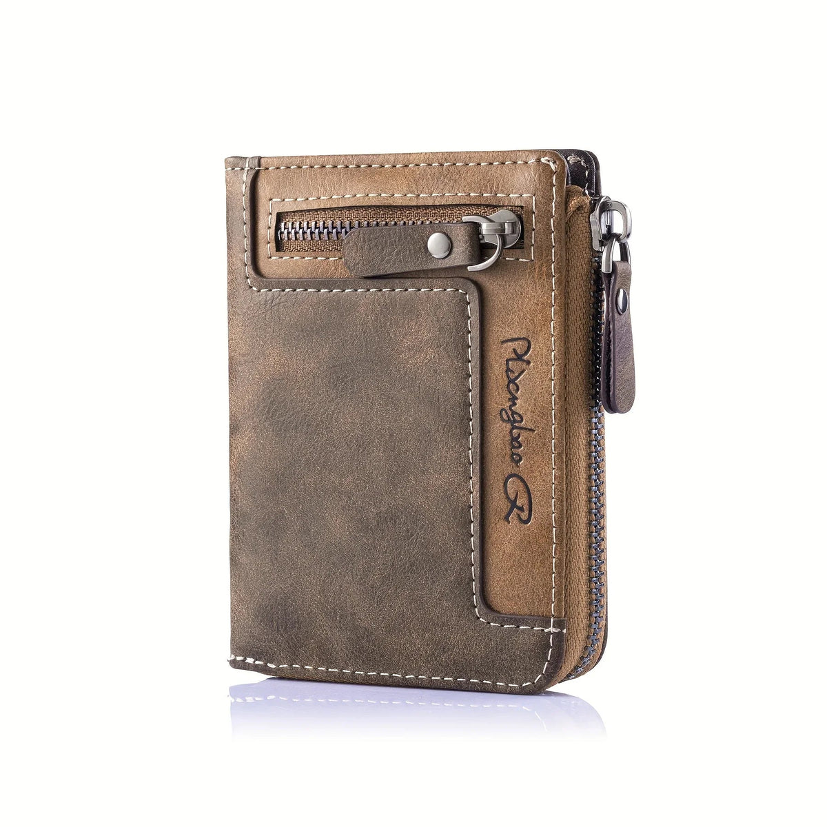 Customizable Men's PU Leather RFID Wallet with Zip and Multiple Compartments