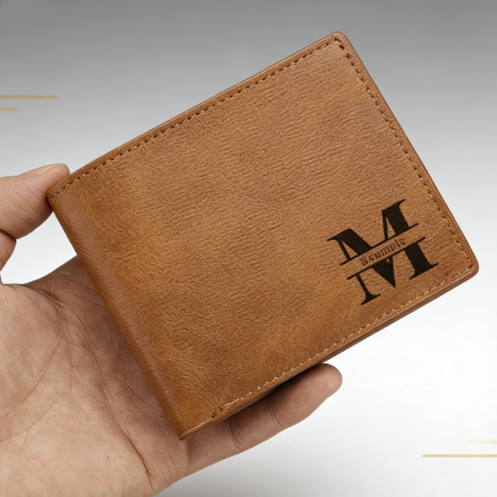 Personalized Men's Wallet Black Faux Leather with Coin Pocket