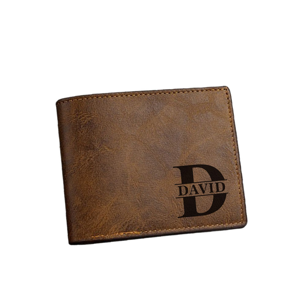 Personalized Men's Wallet Black Faux Leather with Coin Pocket