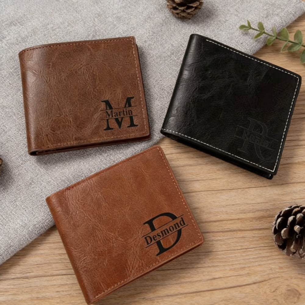 Personalized Men's Wallet Black Faux Leather with Coin Pocket