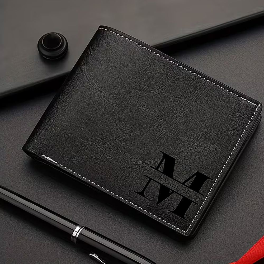 Personalized Men's Wallet Black Faux Leather with Coin Pocket