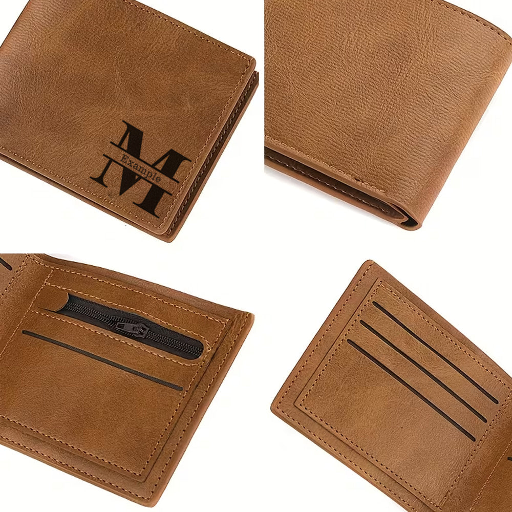 Personalized Men's Wallet Black Faux Leather with Coin Pocket
