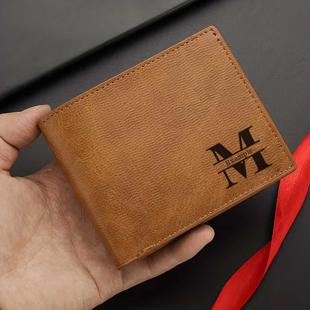 Personalized Men's Wallet Black Faux Leather with Coin Pocket