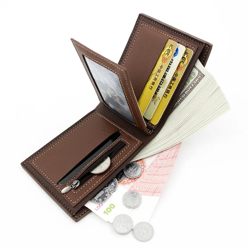 Men's Wallet with Zippered Coin Pocket, Tricolor Stripe