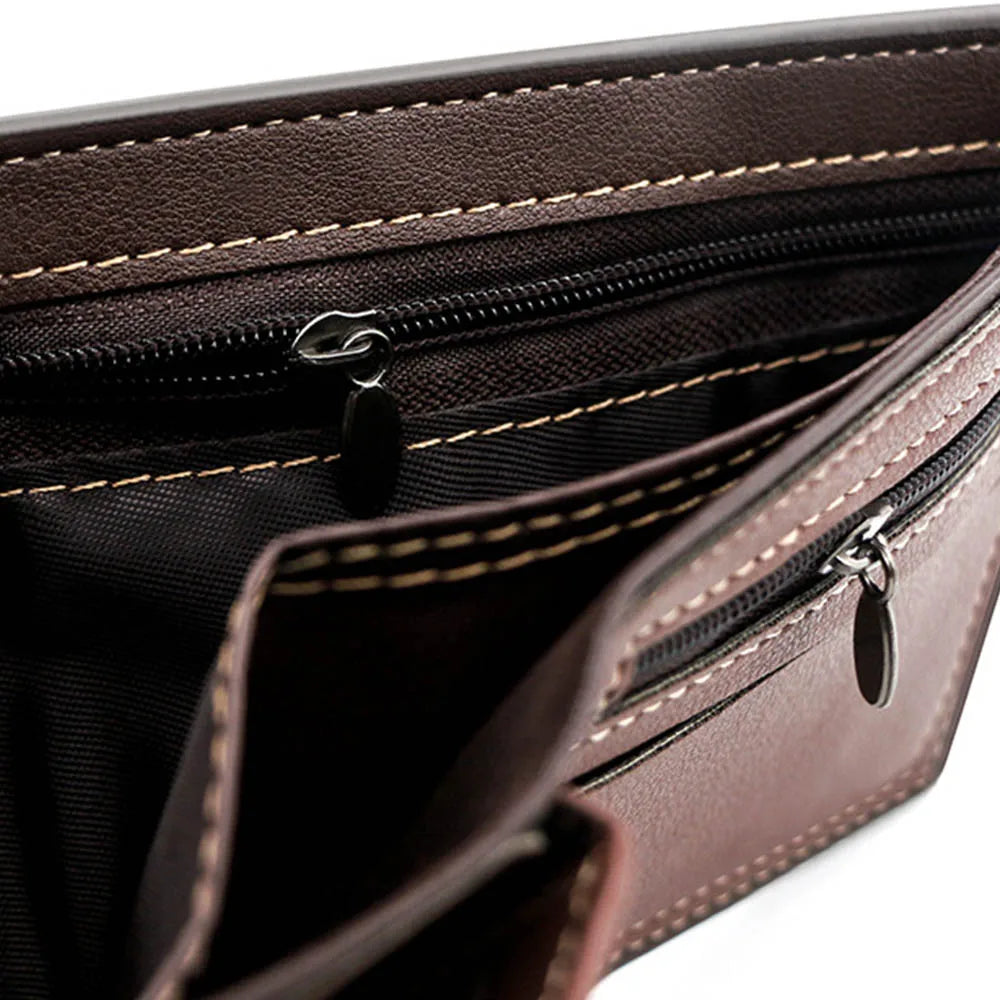 Men's Wallet with Zippered Coin Pocket, Tricolor Stripe