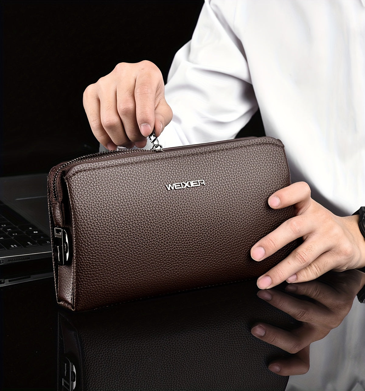 Men's Zip Wallet with Lock and 12 Card Slots