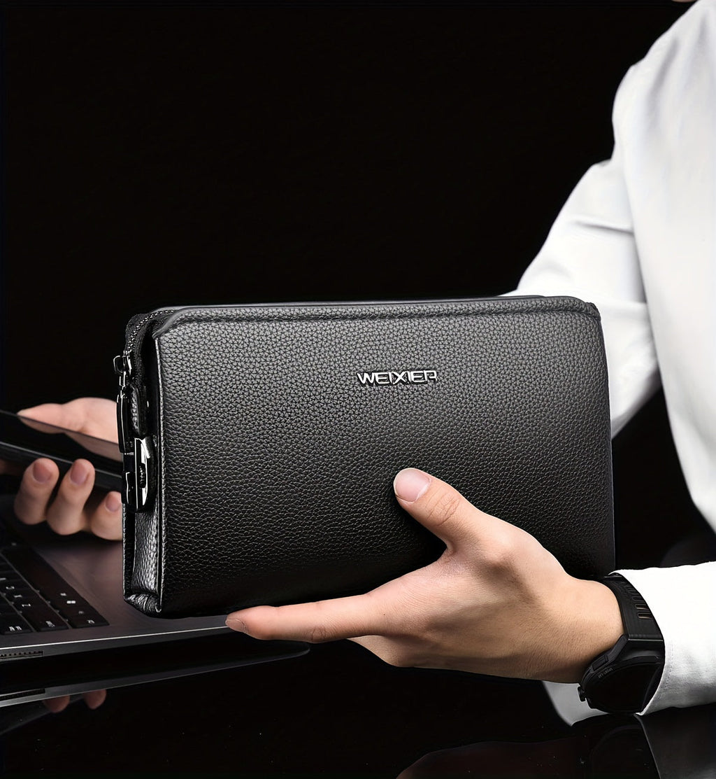 Men's Zip Wallet with Lock and 12 Card Slots