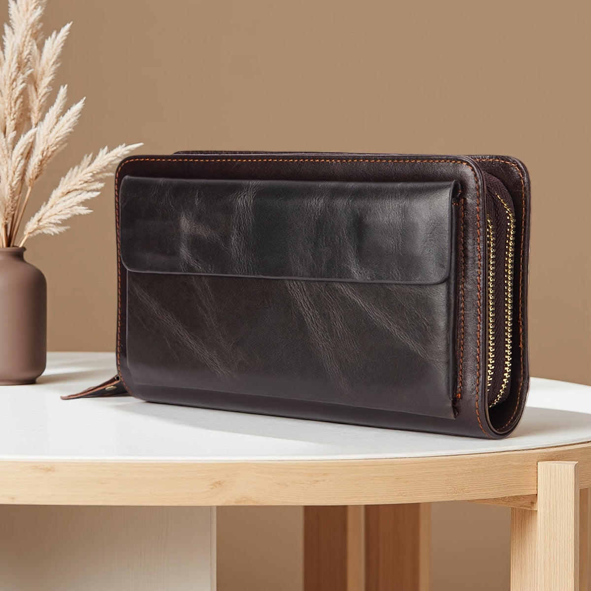 Men's Wallet Clutch 21.5 cm in Waxed Cowhide