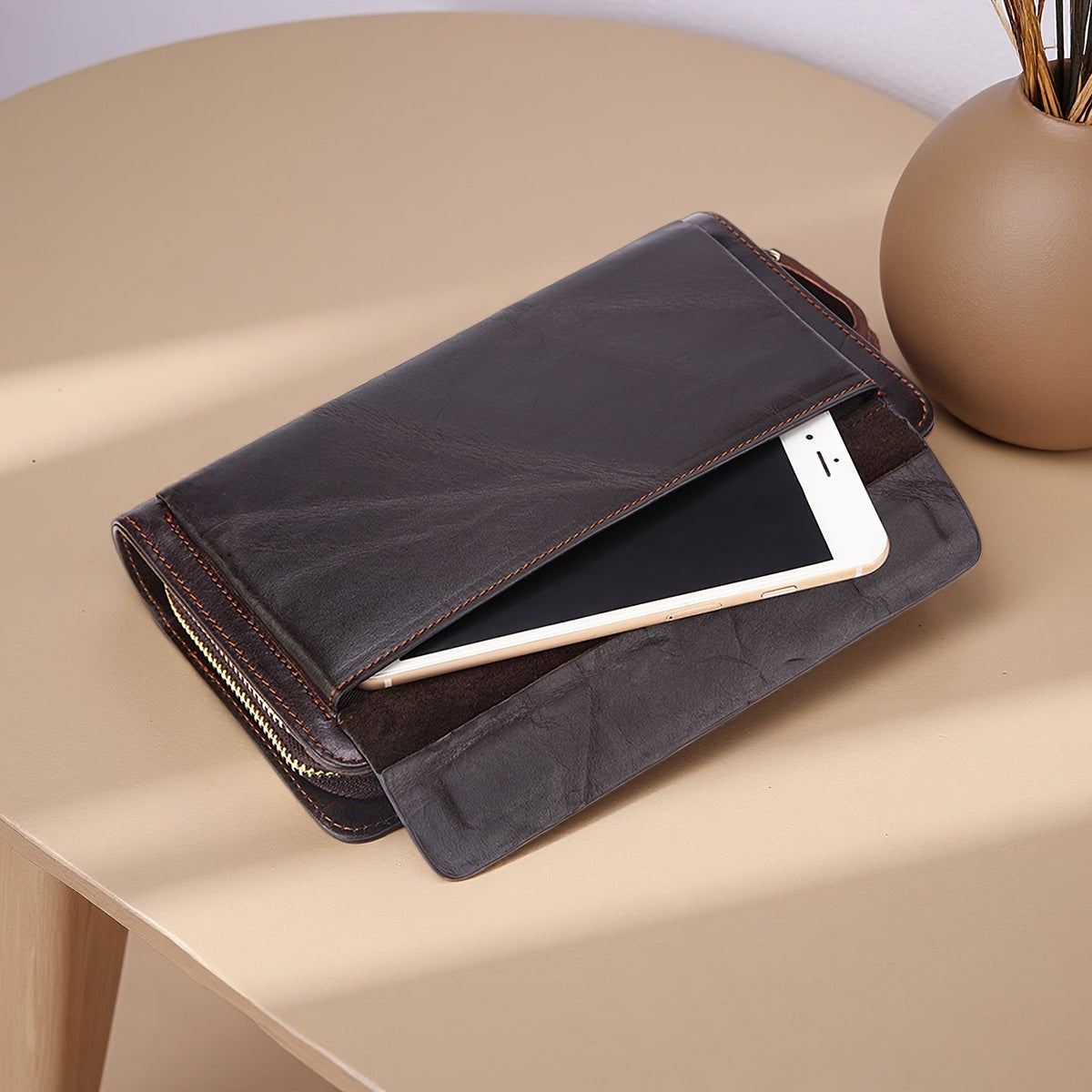 Men's Wallet Clutch 21.5 cm in Waxed Cowhide