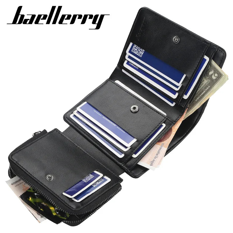 Compact PU Leather Men's Wallet with Zip and Stylish Card Holder