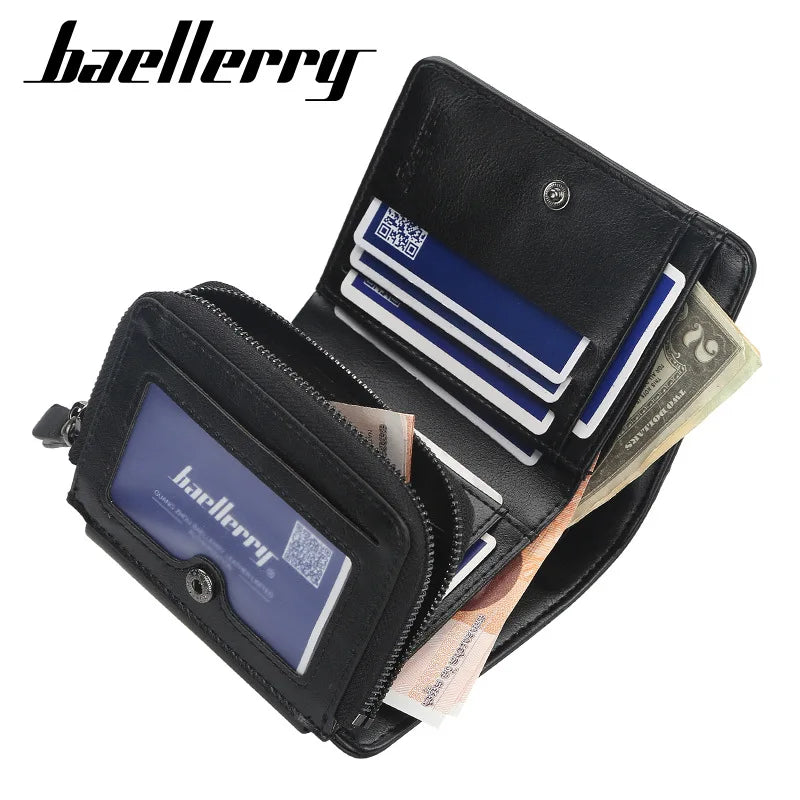 Compact PU Leather Men's Wallet with Zip and Stylish Card Holder Image