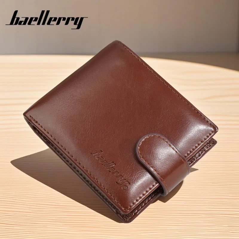 Men's Compact Zippered PU Leather Wallet with Card Holder and Coin Pocket