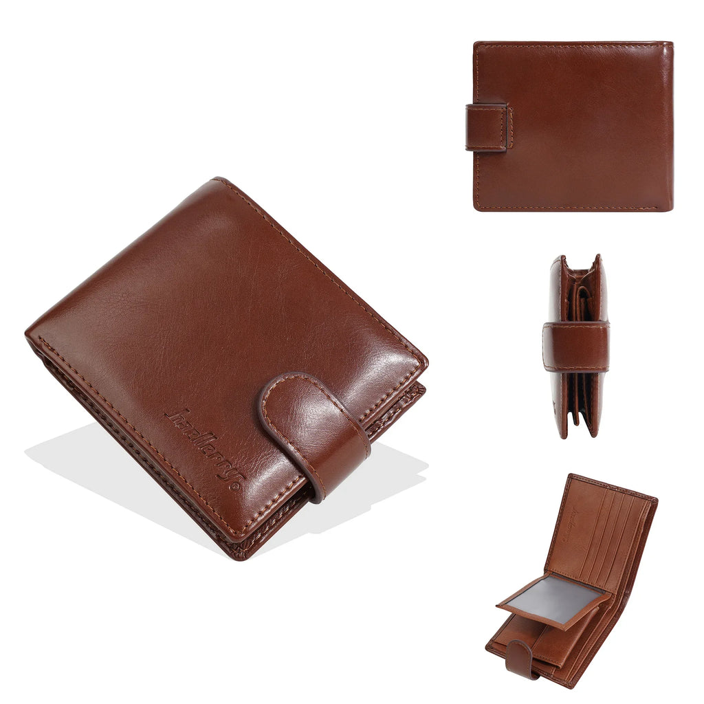 Men's Compact Zippered PU Leather Wallet with Card Holder and Coin Pocket