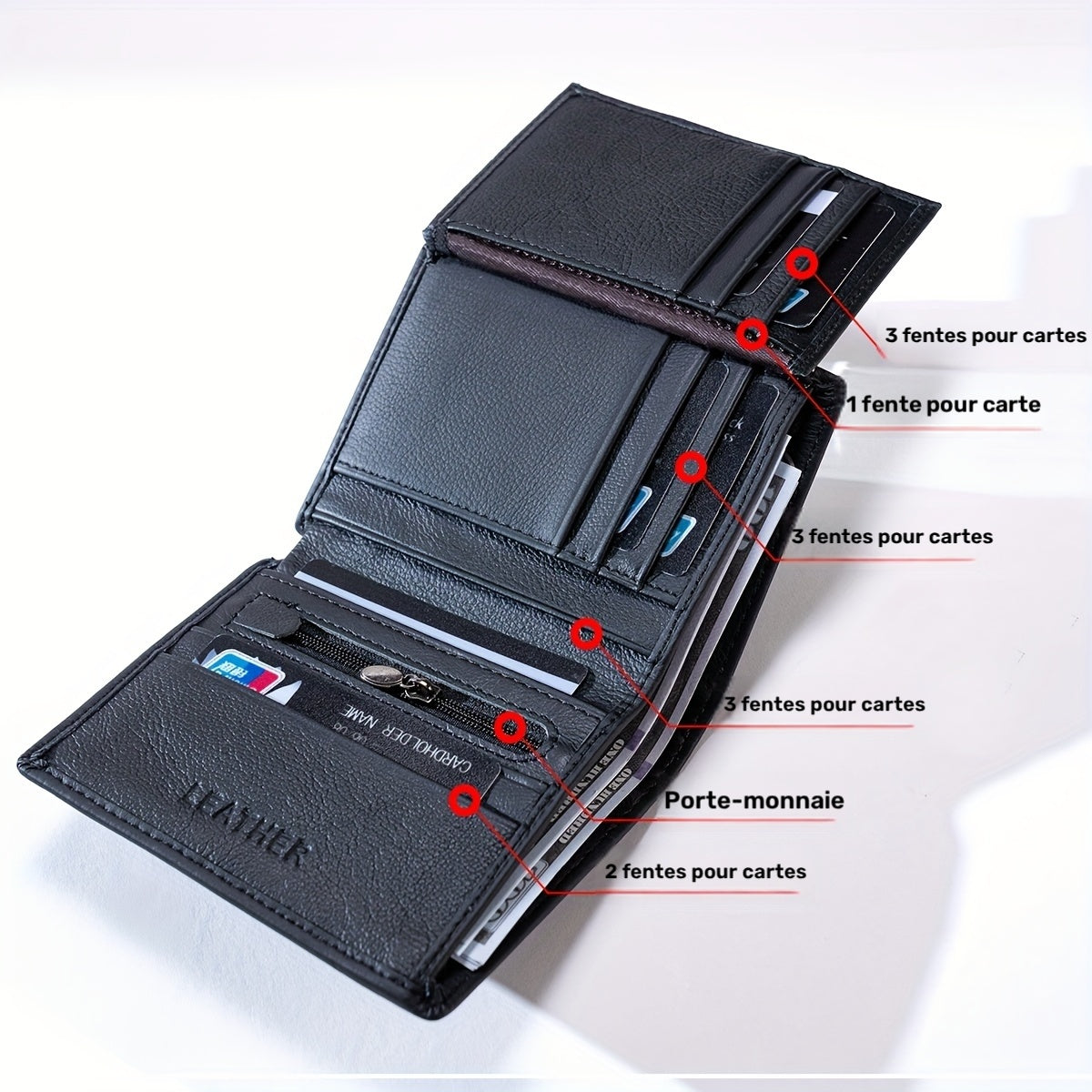 Men's Vertical Wallet, Twelve Slots and 86 Grams