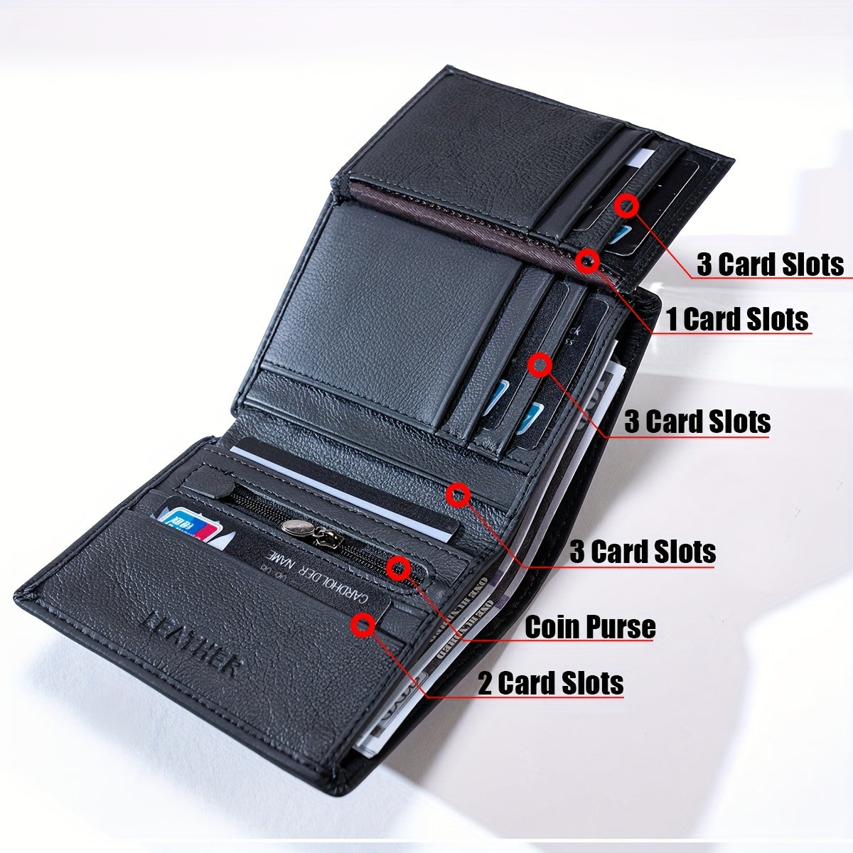 Men's Vertical Wallet, Twelve Slots and 86 Grams