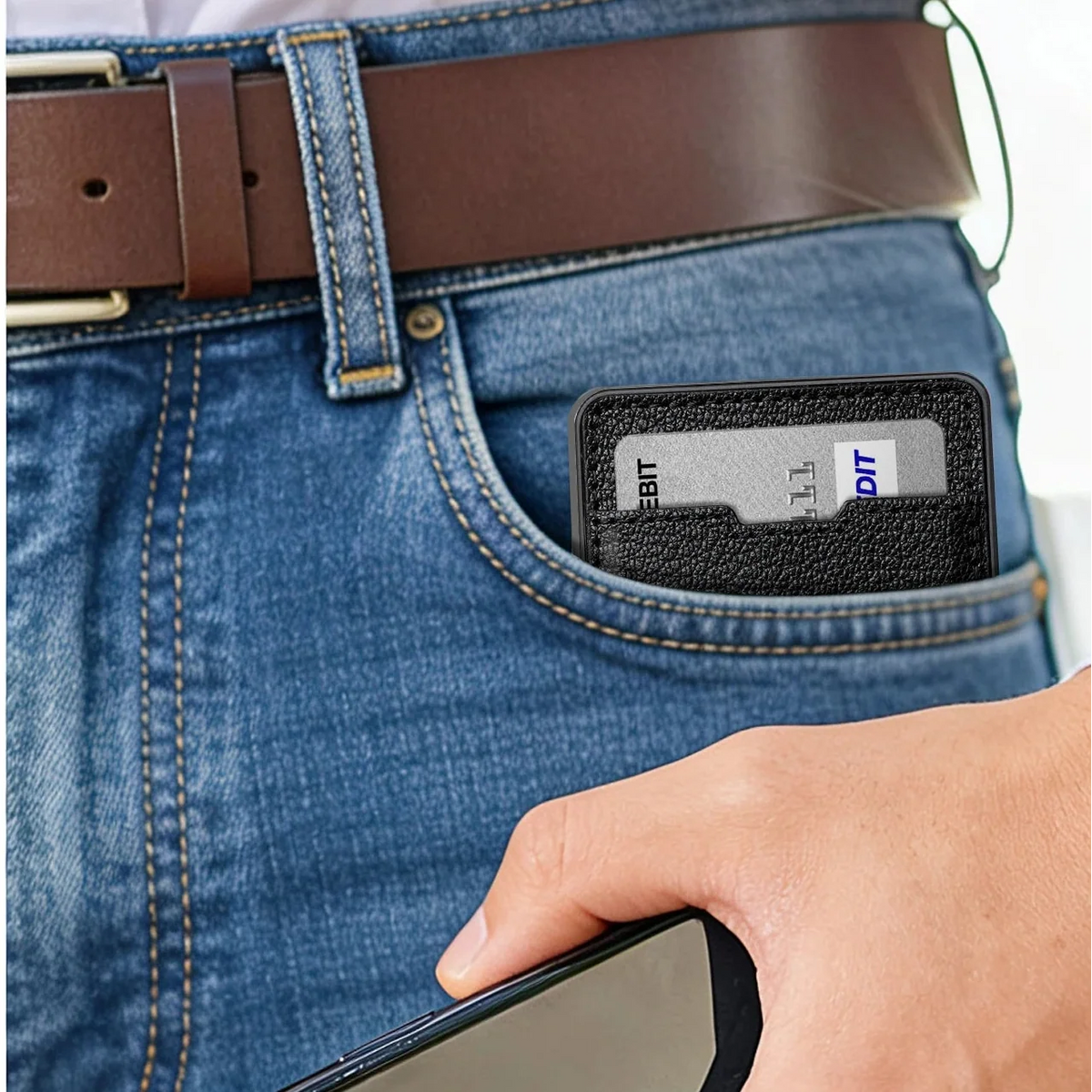 Compact RFID Aluminum and PU Leather Wallet for Men with Automatic Card Holder Image