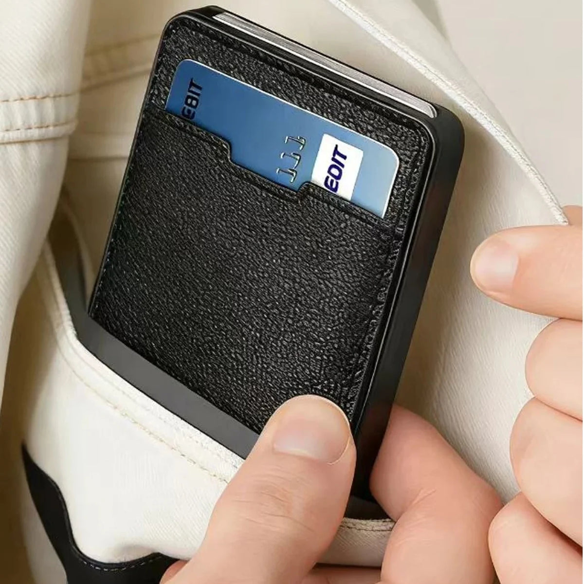 Compact RFID Aluminum and PU Leather Wallet for Men with Automatic Card Holder
