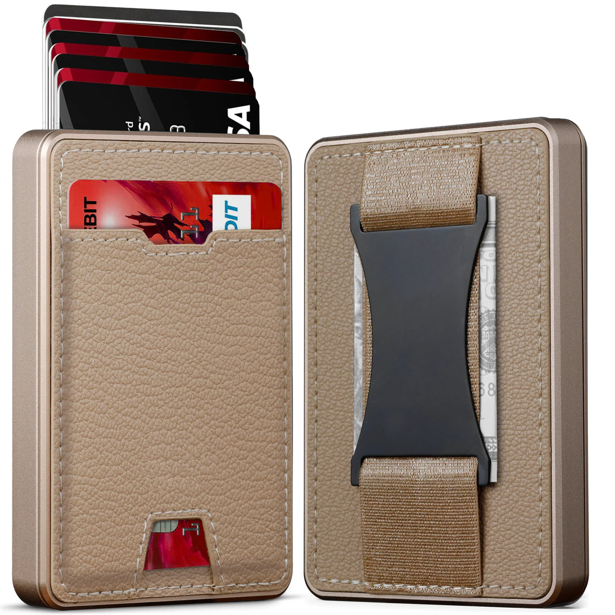 Compact RFID Aluminum and PU Leather Wallet for Men with Automatic Card Holder