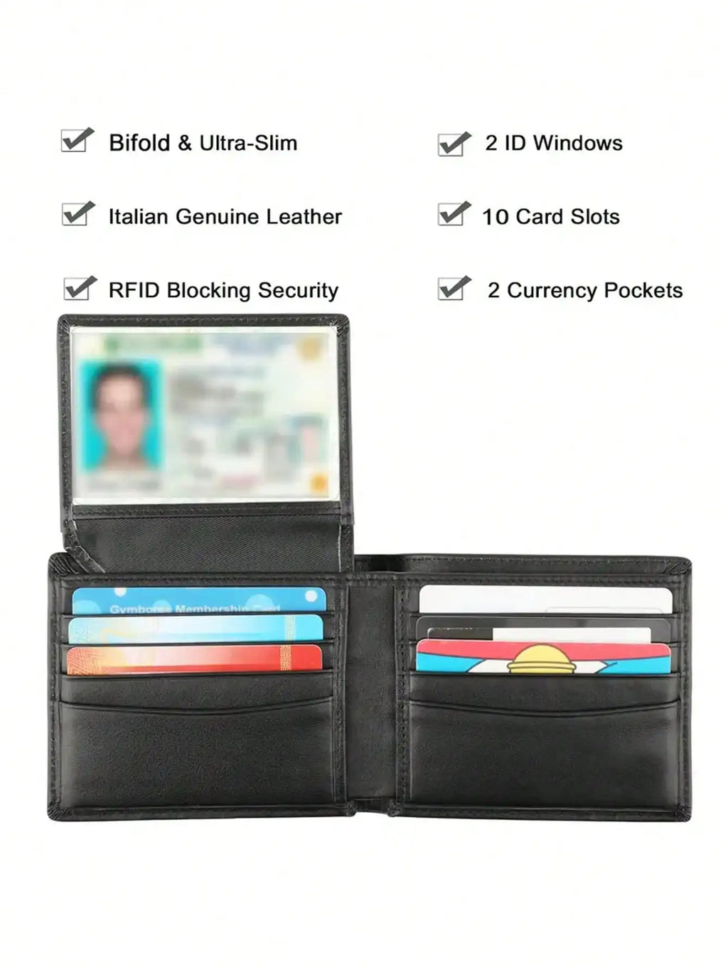 Men's Bifold Wallet in PU with RFID and Double ID Window