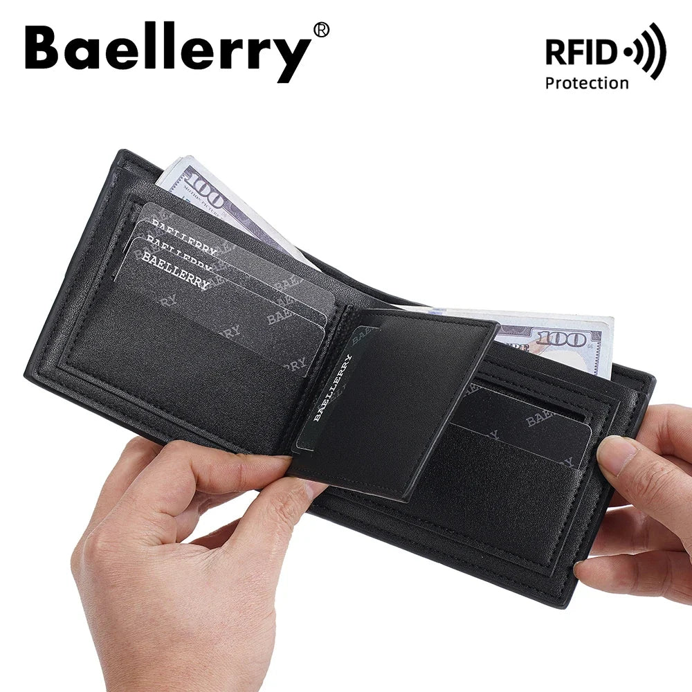 Men's Bifold Wallet in PU with RFID, Zippered Coin Purse and Card Holder Image