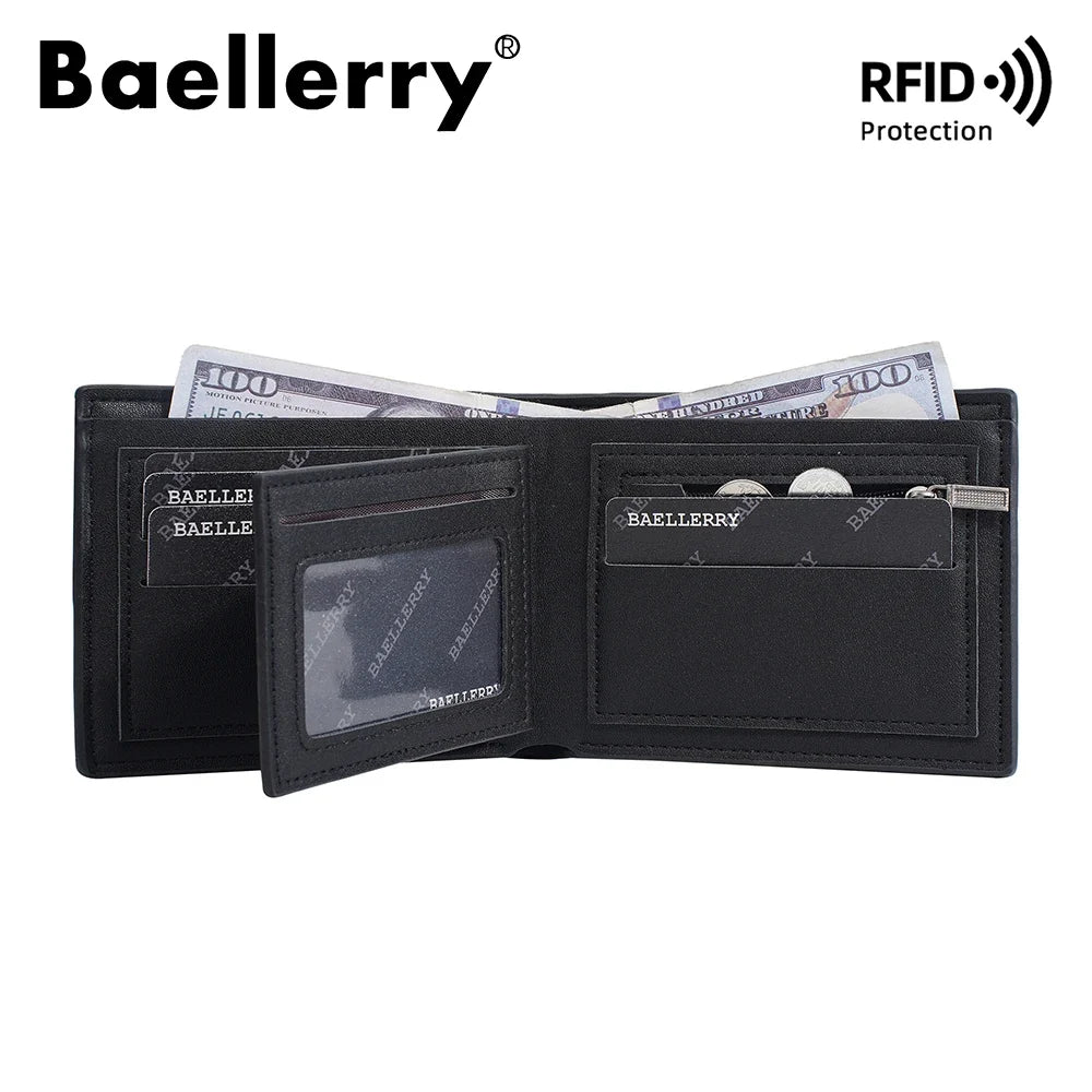 Men's Bifold Wallet in PU with RFID, Zippered Coin Purse and Card Holder