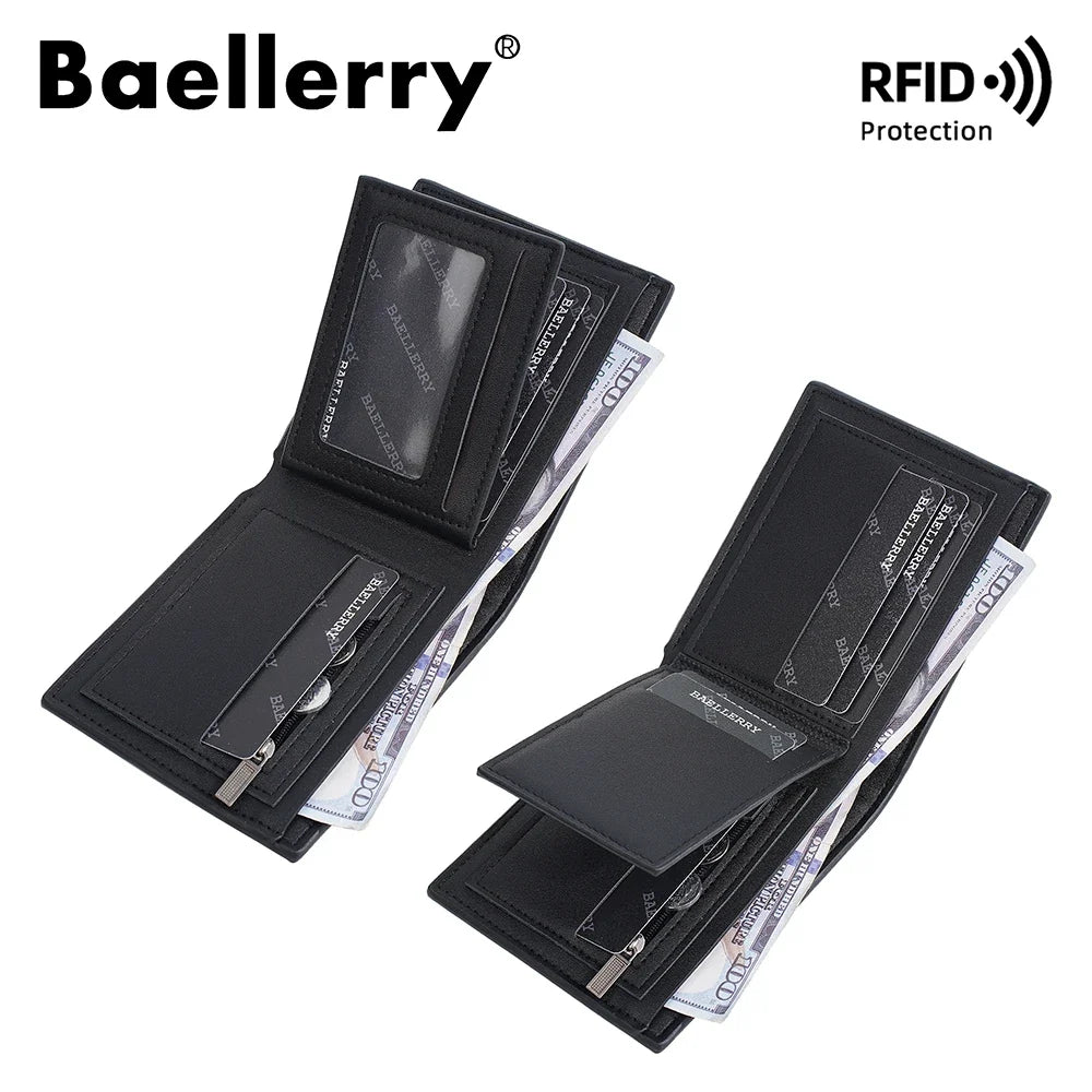 Men's Bifold Wallet in PU with RFID, Zippered Coin Purse and Card Holder