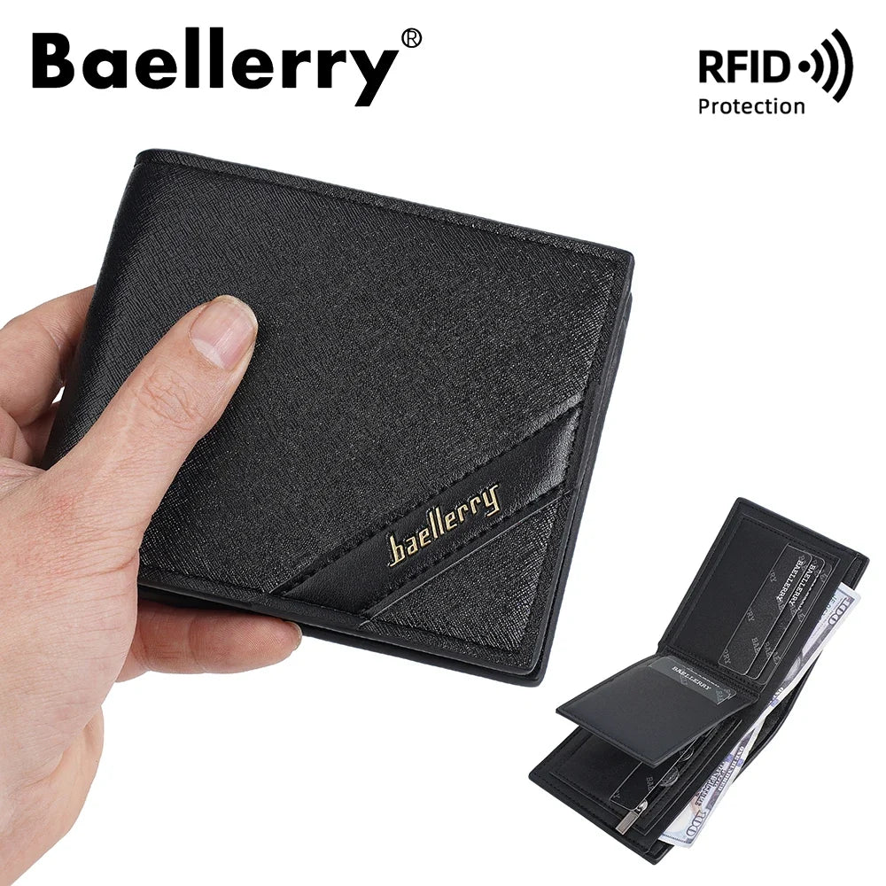 Men's Bifold Wallet in PU with RFID, Zippered Coin Purse and Card Holder