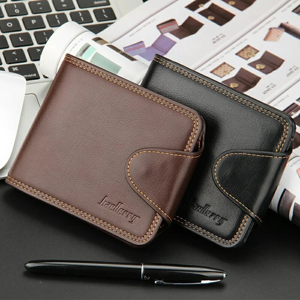 Compact RFID PU Wallet for Men with 12+ Card Slots and Snap Closure Image