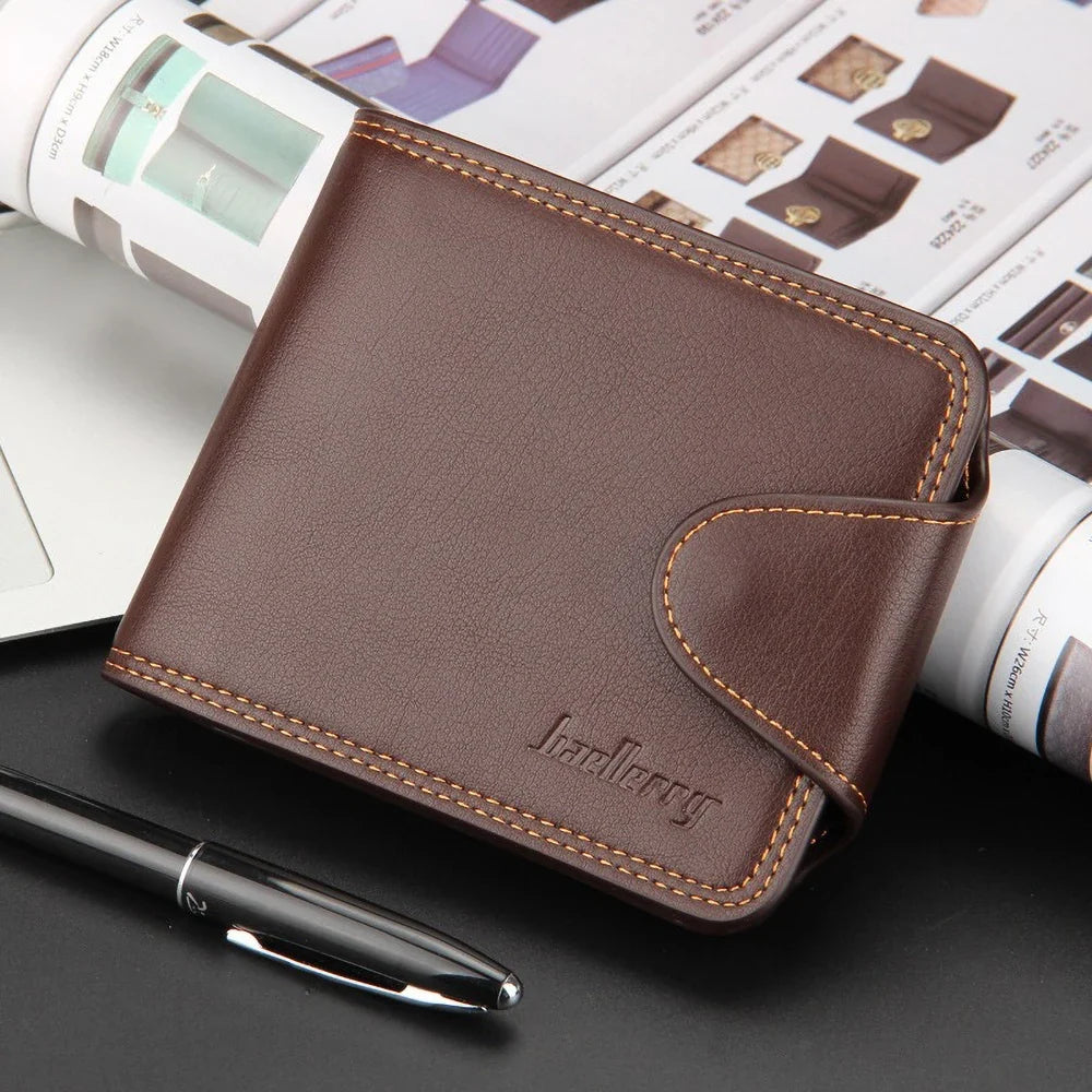 Compact RFID PU Wallet for Men with 12+ Card Slots and Snap Closure Image