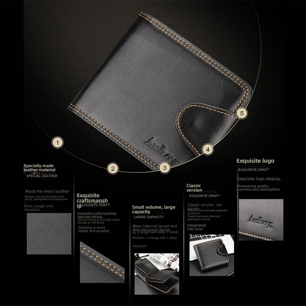 Compact RFID PU Wallet for Men with 12+ Card Slots and Snap Closure