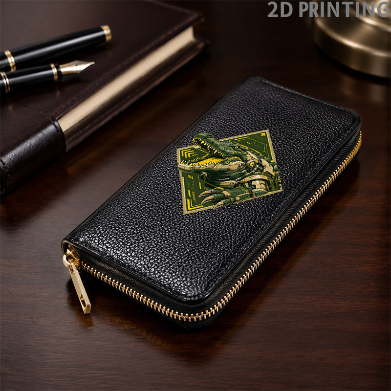 Men's Zip Wallet, Black Crocodile Print