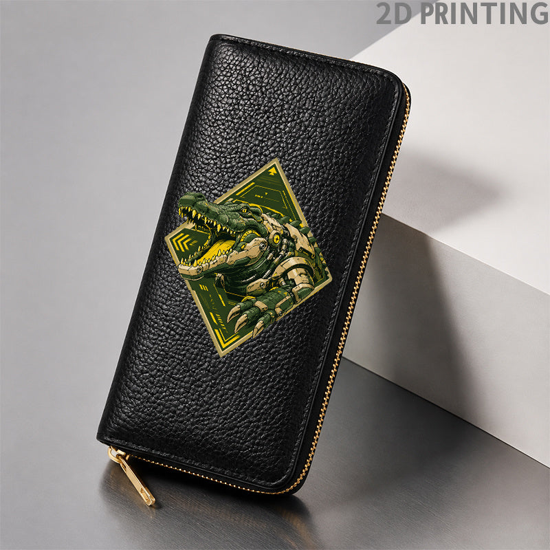 Men's Zip Wallet, Black Crocodile Print Image