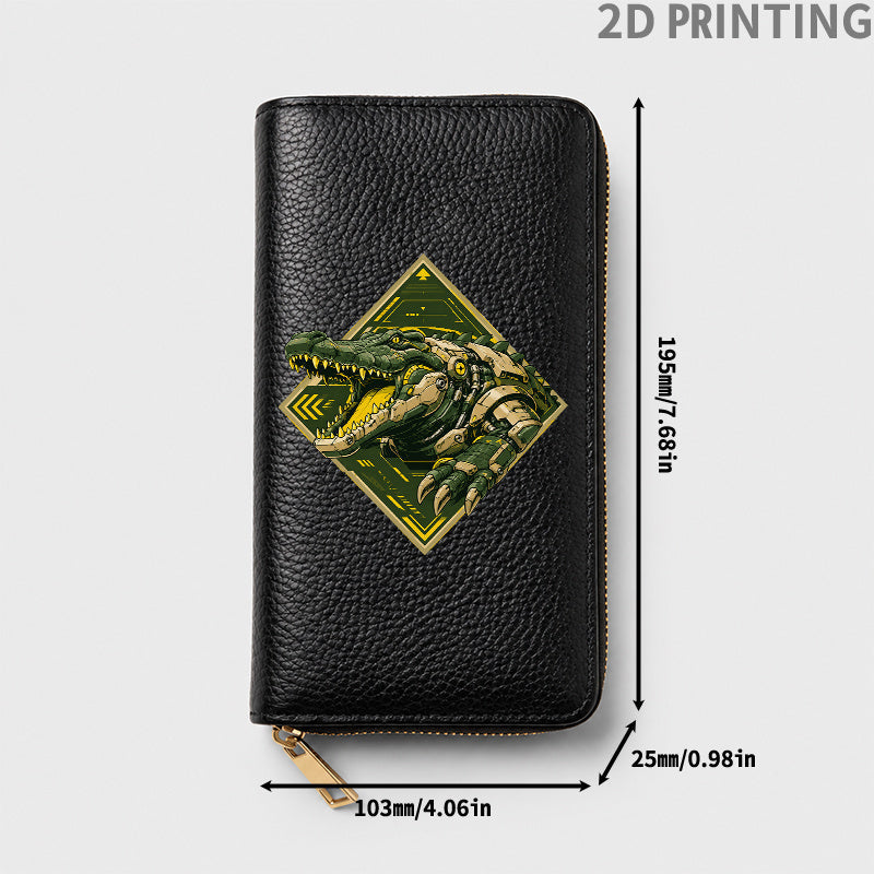 Men's Zip Wallet, Black Crocodile Print Image