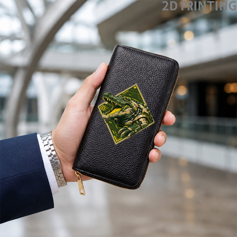 Men's Zip Wallet, Black Crocodile Print