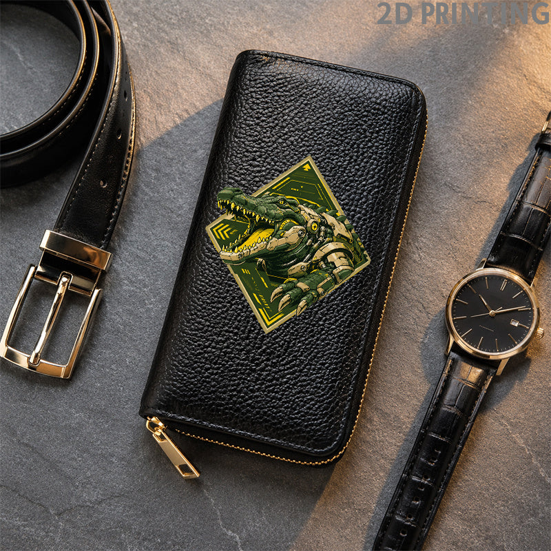 Men's Zip Wallet, Black Crocodile Print