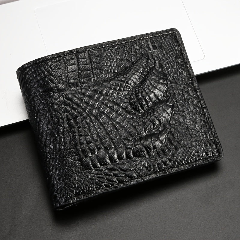 Men's Extra Slim Wallet 0.4 in, Faux Leather Crocodile Pattern