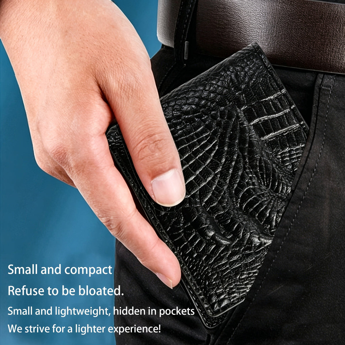 Men's Extra Slim Wallet 0.4 in, Faux Leather Crocodile Pattern