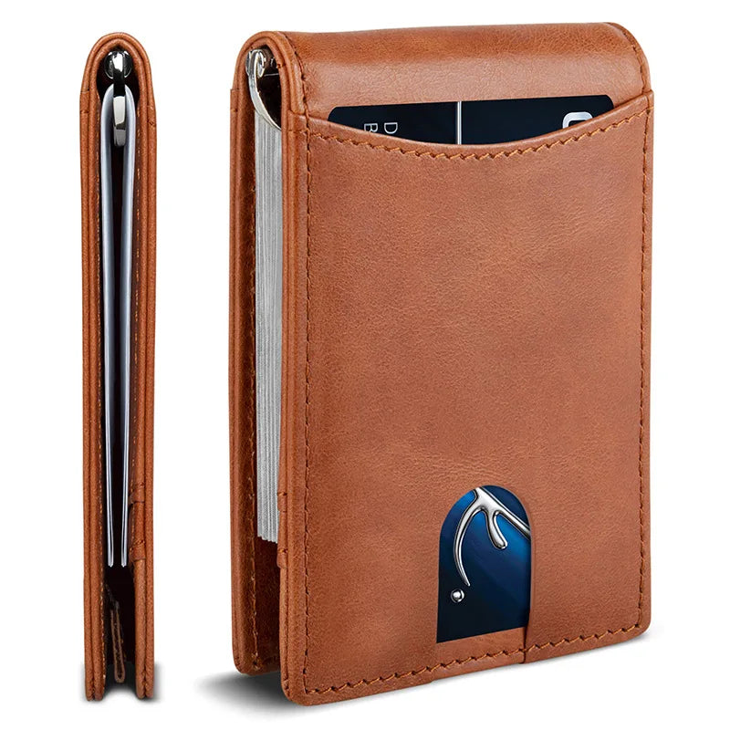 Slim Men's Wallet in Microfiber Leather with Bill Clip and RFID Protection