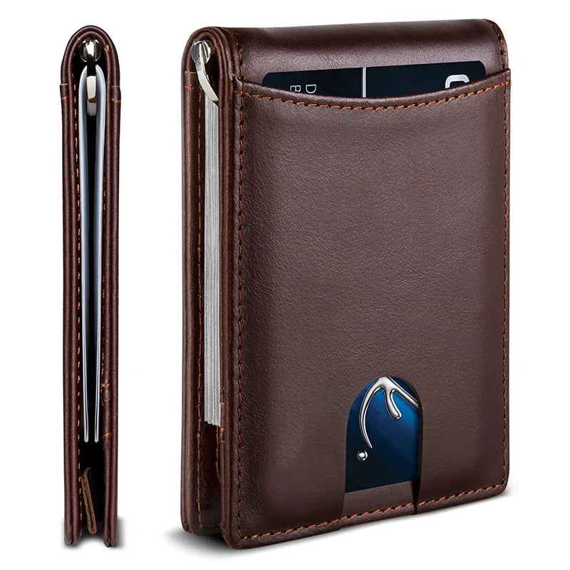 Slim Men's Wallet in Microfiber Leather with Bill Clip and RFID Protection