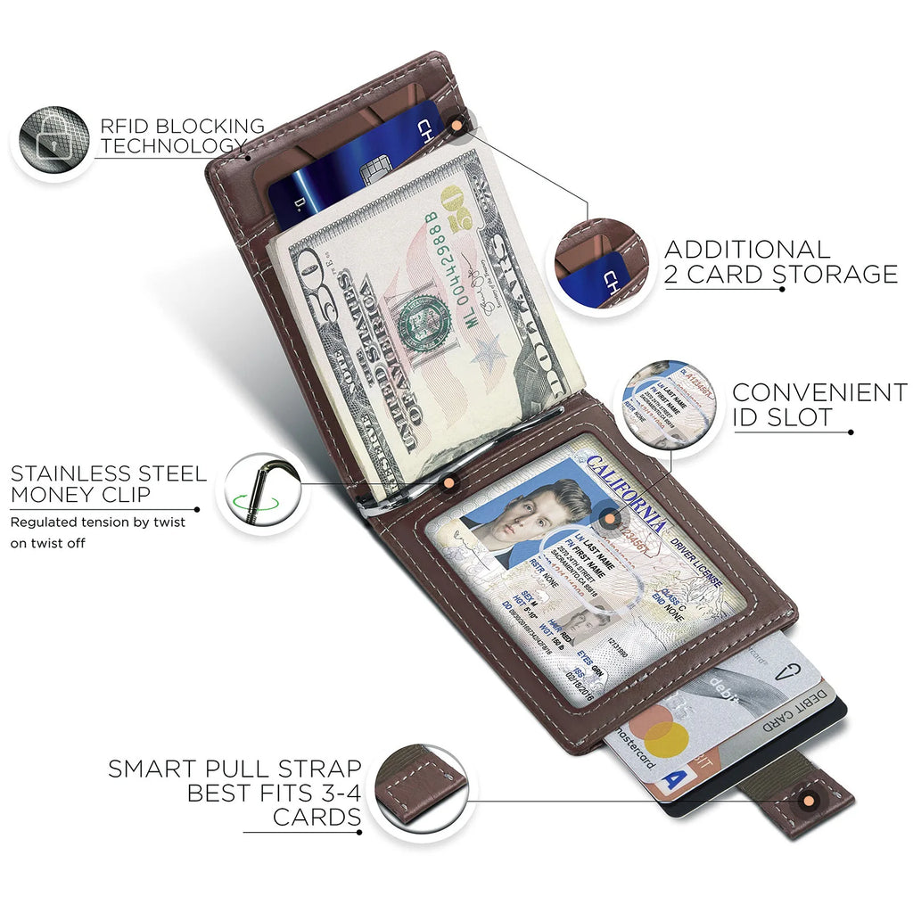Slim Men's Wallet in Microfiber Leather with Bill Clip and RFID Protection