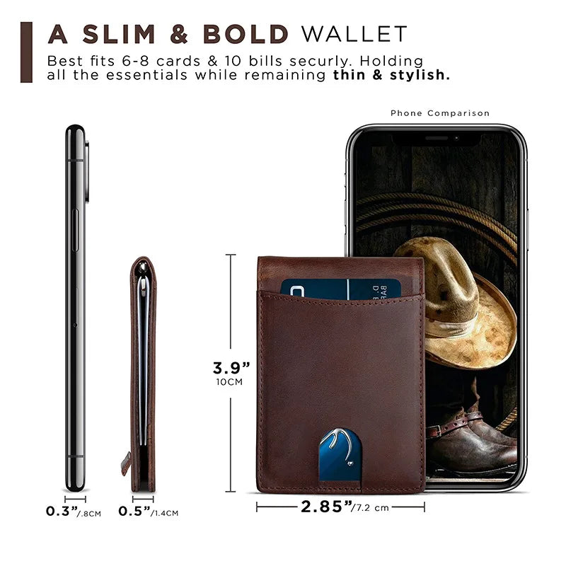 Slim Men's Wallet in Microfiber Leather with Bill Clip and RFID Protection Image