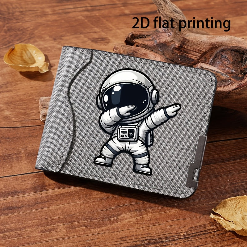 Men's Astronaut Print Canvas Wallet with Money Clip