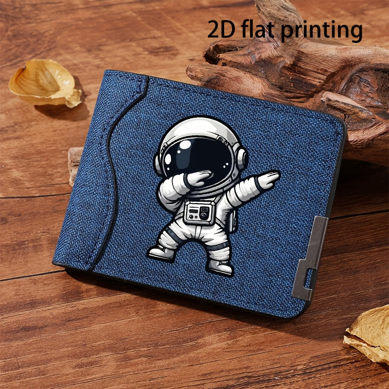 Men's Astronaut Print Canvas Wallet with Money Clip