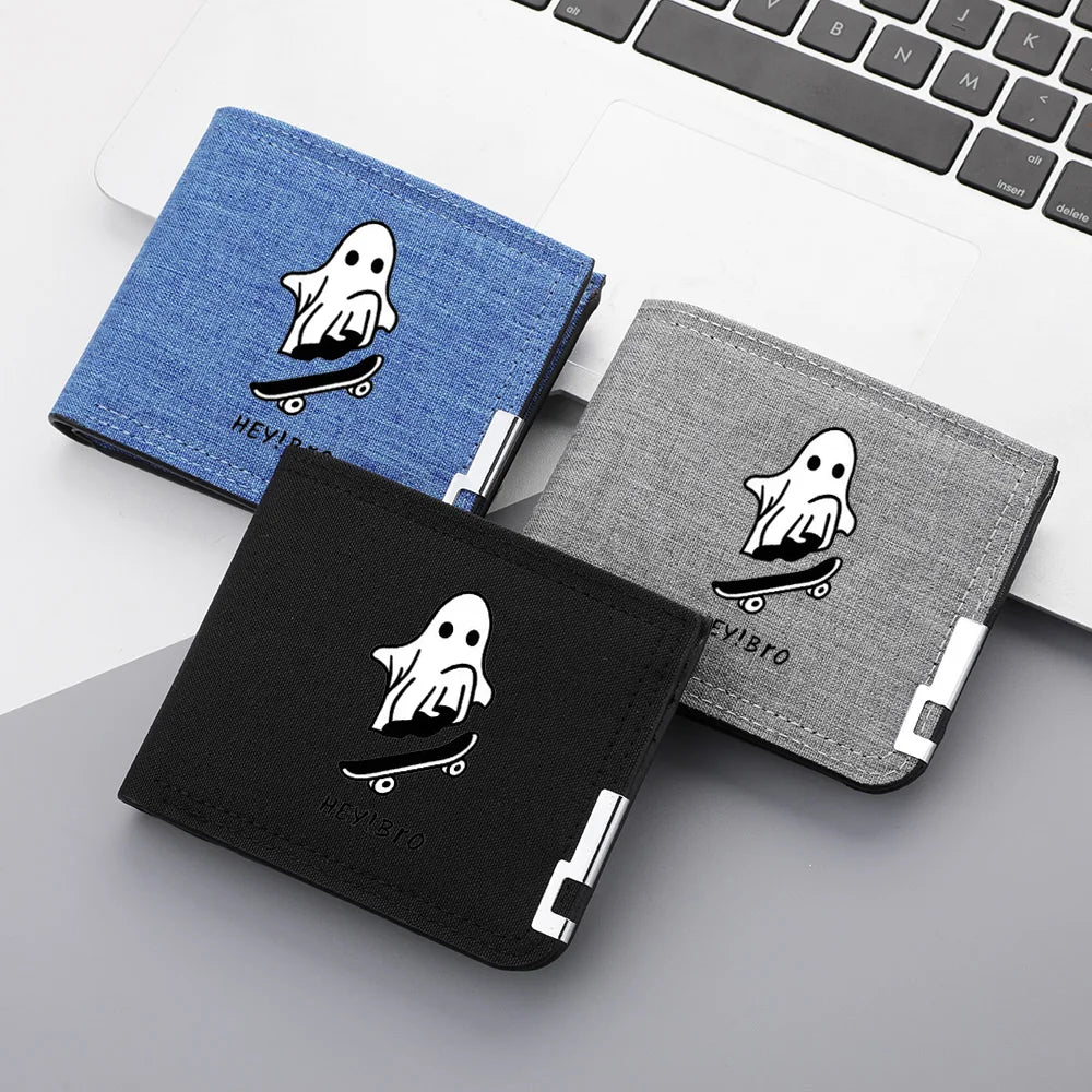 Men's Canvas Wallet with Cartoon Print - Compact and Multifunctional Image