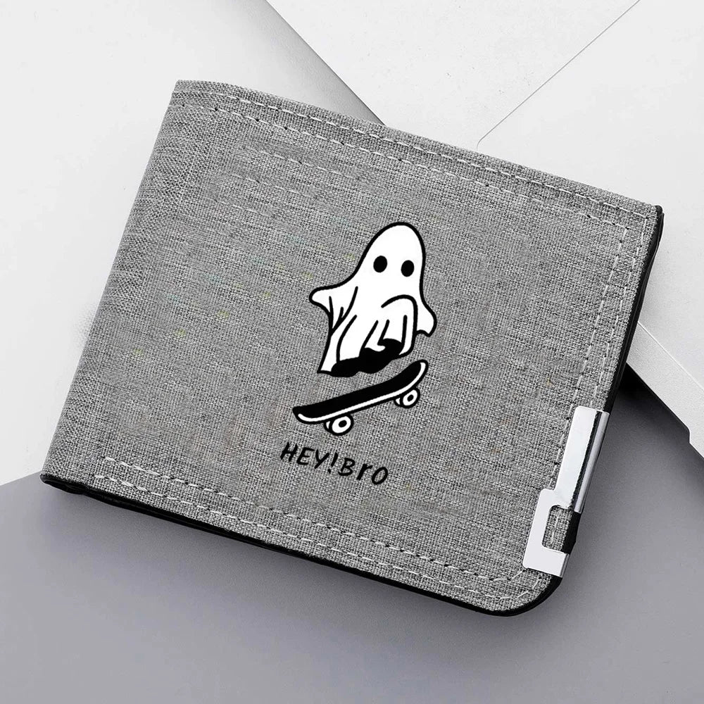 Men's Canvas Wallet with Cartoon Print - Compact and Multifunctional