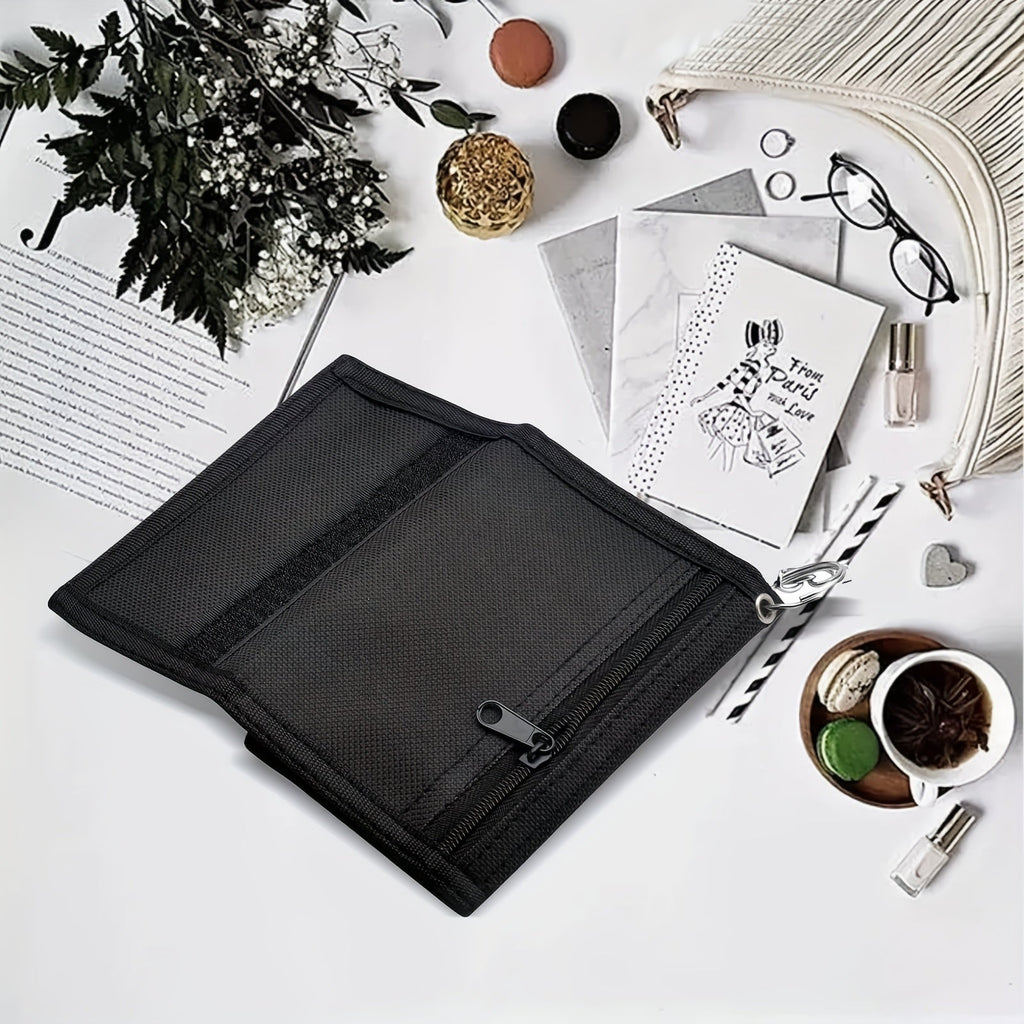 Men's Black Canvas Wallet, Tri-Fold with Chain
